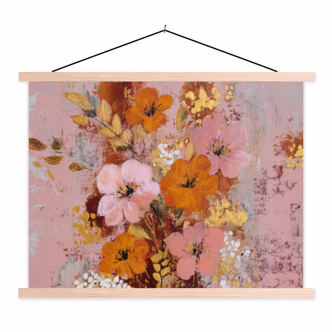 Stoffbild - Malerei - Blumen - Rustikal - Rosa