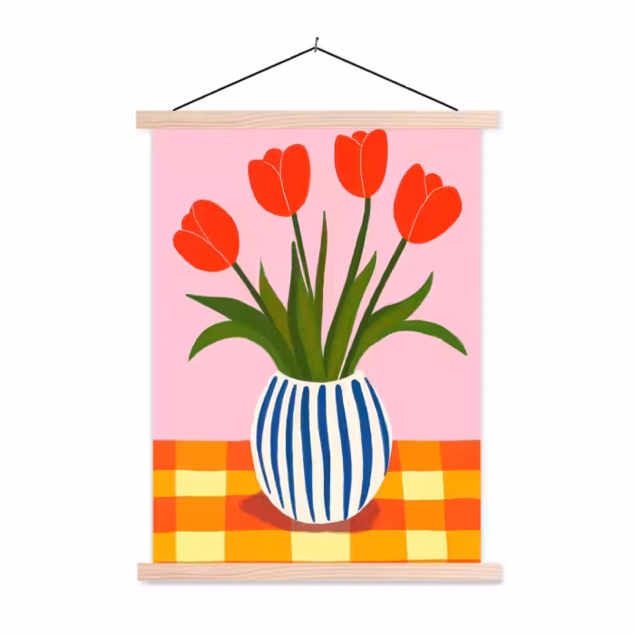 Stoffbild - Tulpen - Rosa - Vase