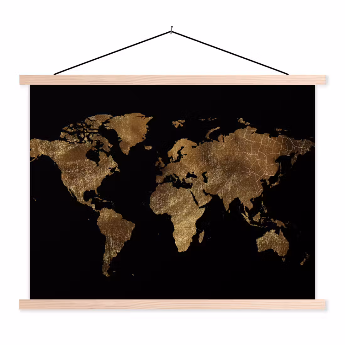 Stoffbild - Weltkarte - Gold - Luxus - Erde - Schwarz