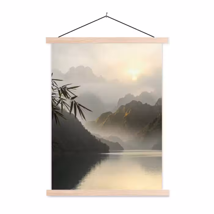 Stoffbild - Berge – Wasser – Nebel – Natur – Landschaft