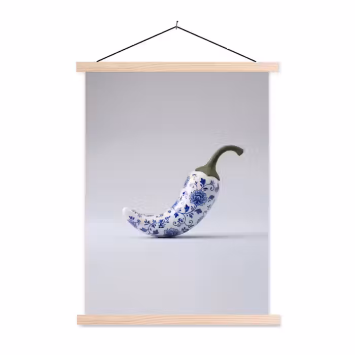 Stoffbild - Chilischote - Keramik - Blau