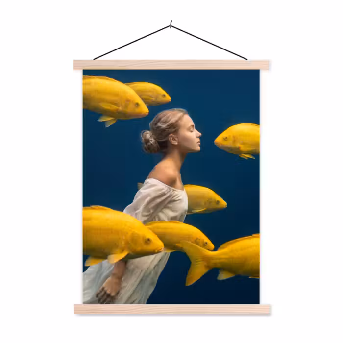 Stoffbild - Frau – Fisch – Wasser – Natur – Gelb