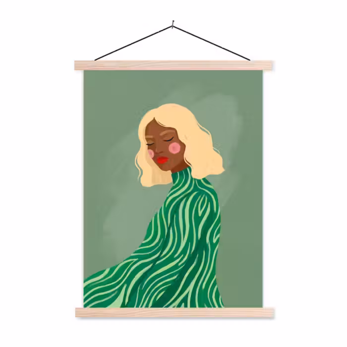 Stoffbild - Frau – Porträt – Illustration – Modern – Grün