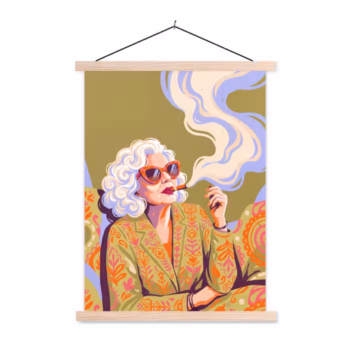 Stoffbild - Frau – Sonnenbrille – Porträt – Modern – Farbenfroh