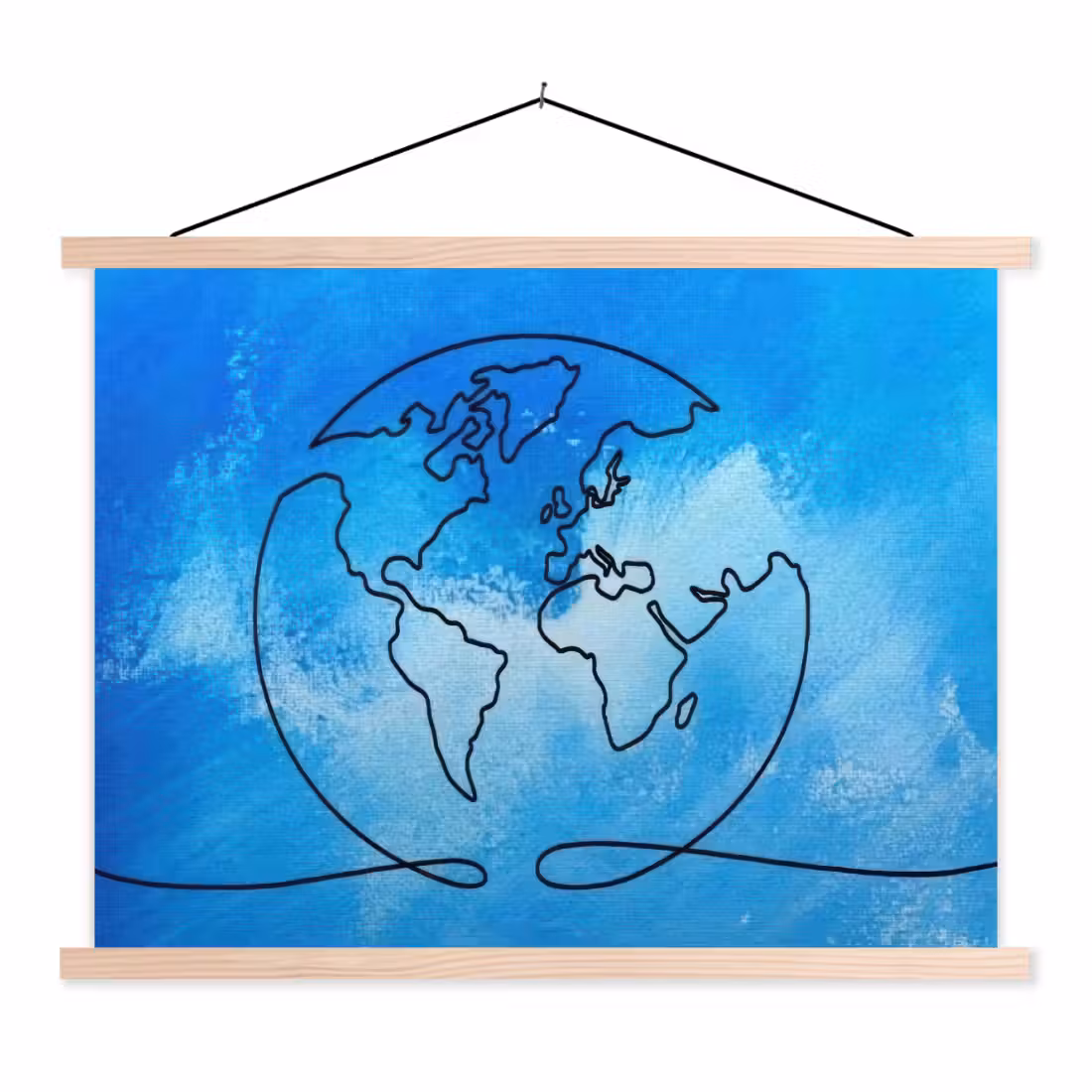 Stoffbild - Globus - Blau - Linie - Weltkarte