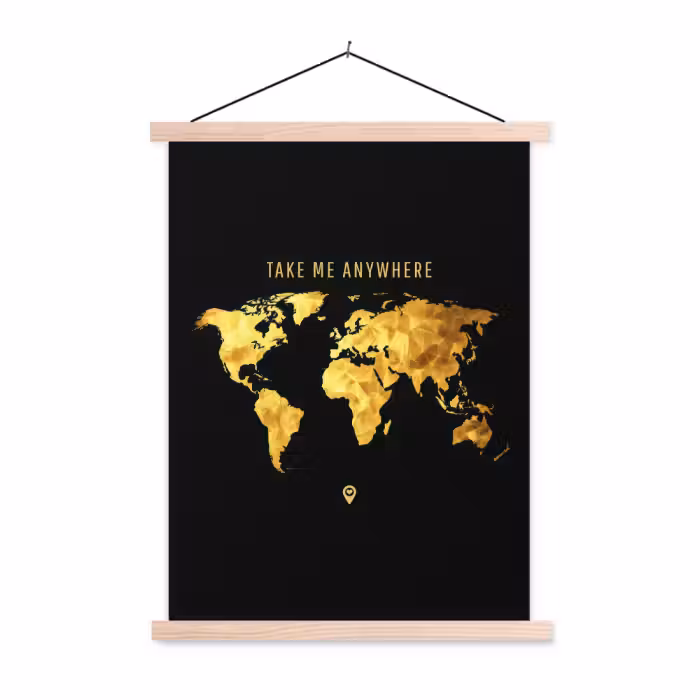 Stoffbild - Gold - Weltkarte - Zitat
