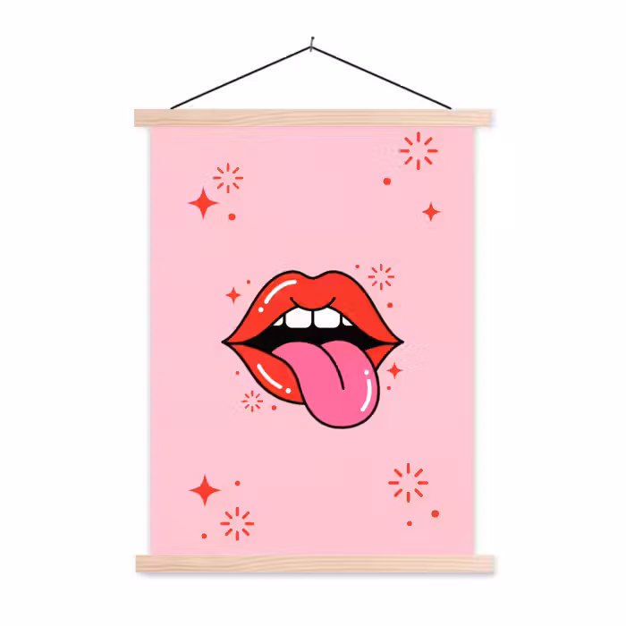 Stoffbild - Lippen – Zunge – Pop-Art – Bunt – Rosa