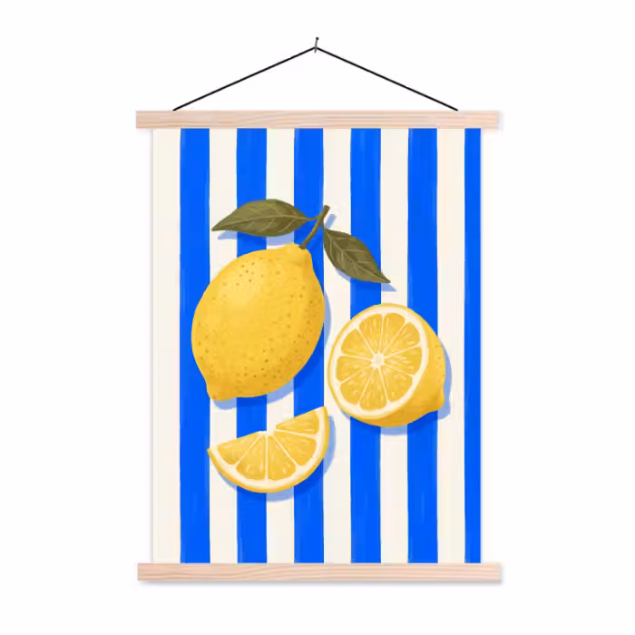 Stoffbild - Obst – Zitrone – Sommer – Gelb – Blau