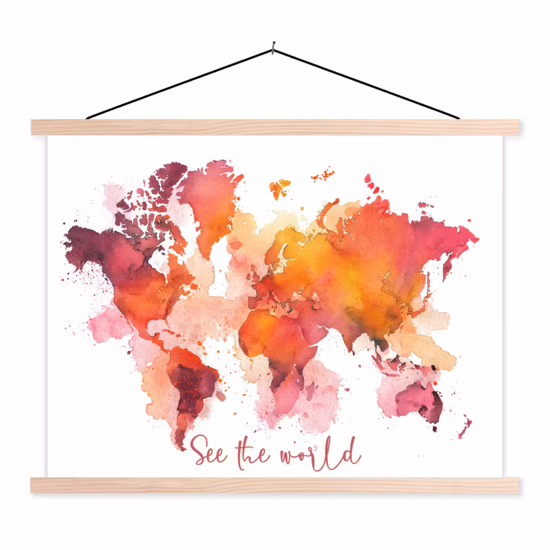 Stoffbild - Orange - Aquarell - Zitat - Weltkarte