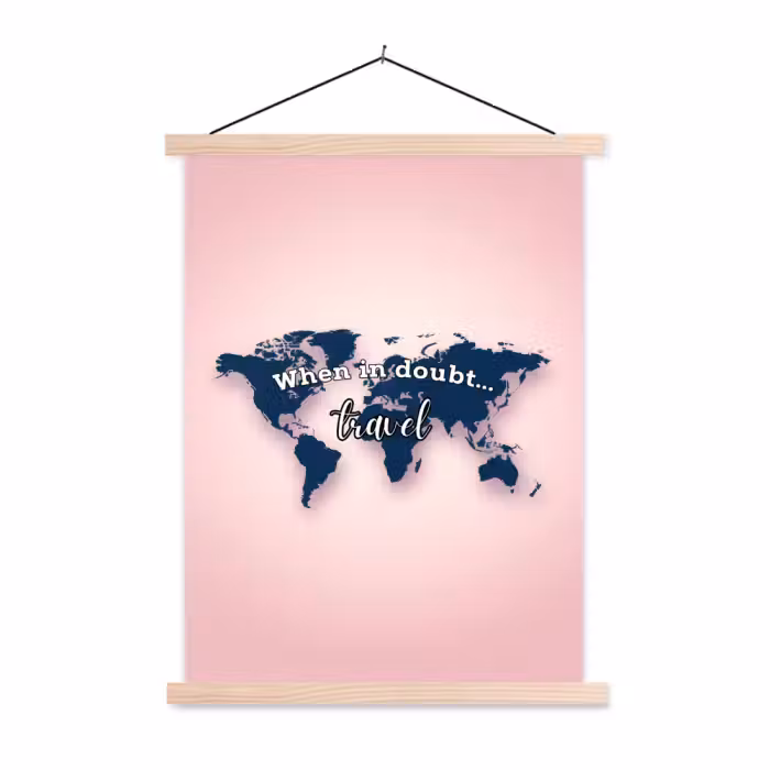 Stoffbild - Rosa - Zitat - Weltkarte - Reisen
