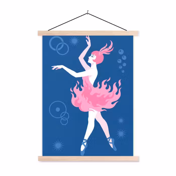 Stoffbild - Tänzerin – Flammenrock – Abstrakt – Rosa – Blau