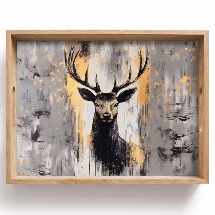 Tablett - Abstrakt - Hirsch - Geweih - Gold