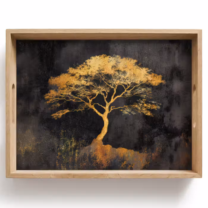 Tablett - Baum - Gemälde - Gold - Abstrakt