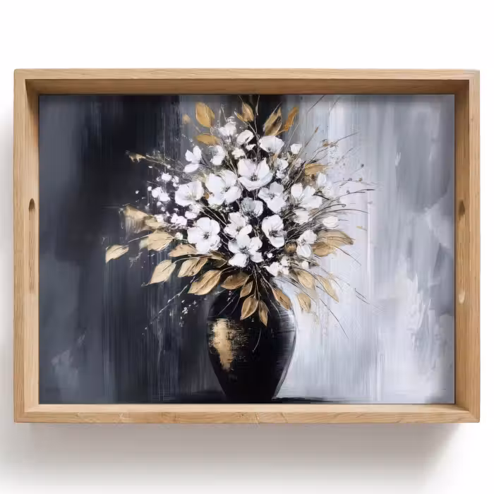 Tablett - Blumen - Weiß - Vase - Abstrakt