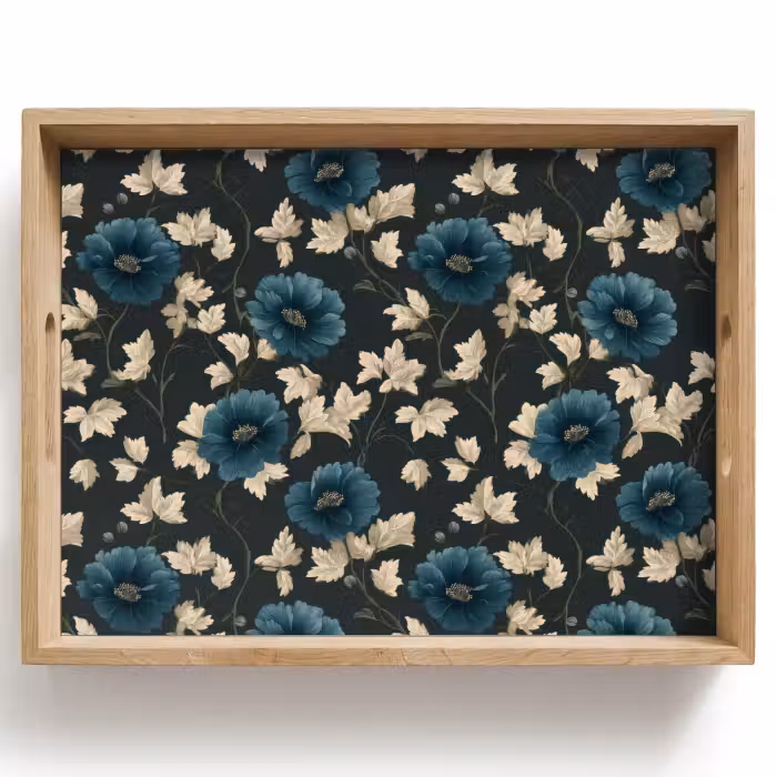 Tablett - Botanisch - Blumen - Blau