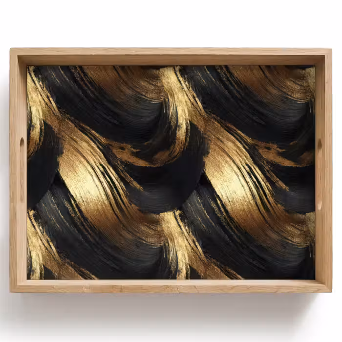 Tablett - Farbauftrag – Abstrakt – Gold – Schwarz