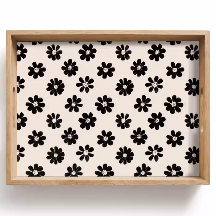 Tablett - Grafik - Gänseblümchen - Schwarz - Beige
