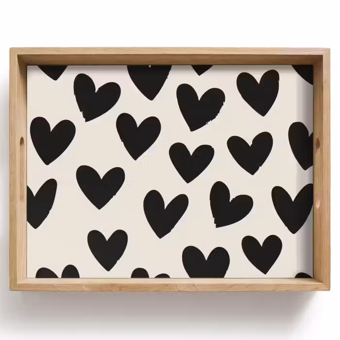 Tablett - Herzen - Schwarz - Beige