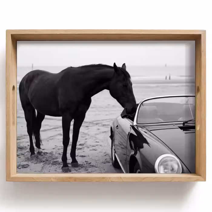 Tablett - Pferd - Auto - Schwarz - Weiß