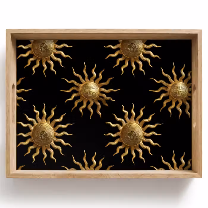 Tablett - Sonne – Muster – Luxus – Gold – Schwarz