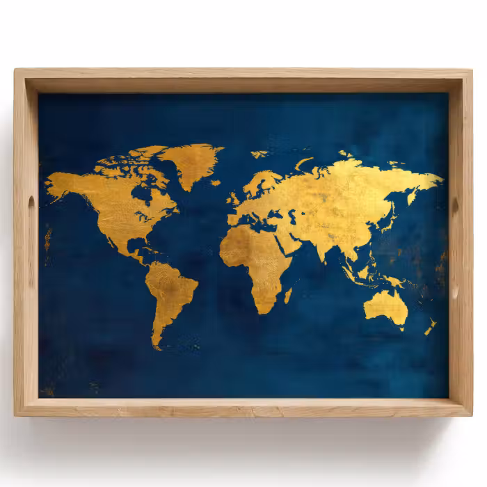 Tablett - Weltkarte - Gold - Dunkelblau