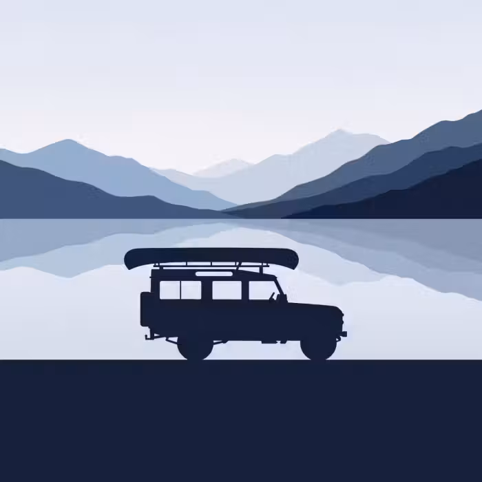 Tapete - Auto - See - Berge - Blau