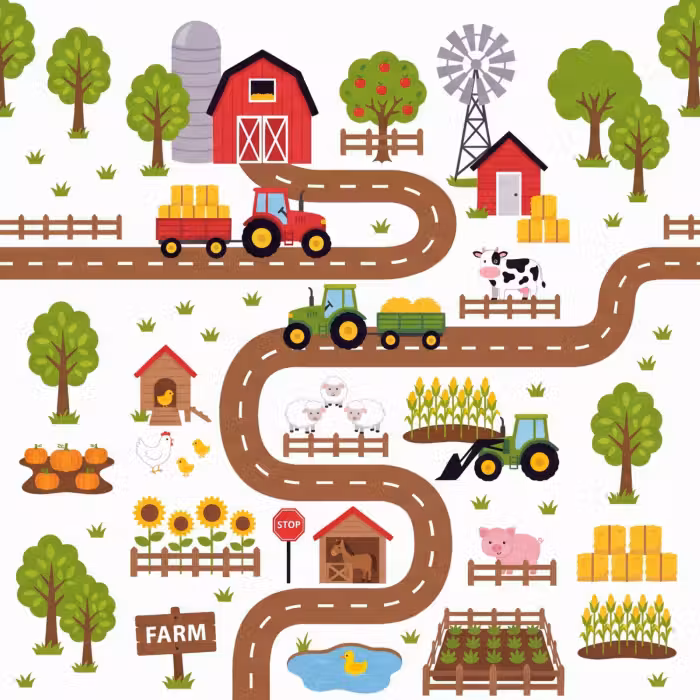 Tapete - Bauernhof – Tiere – Illustration