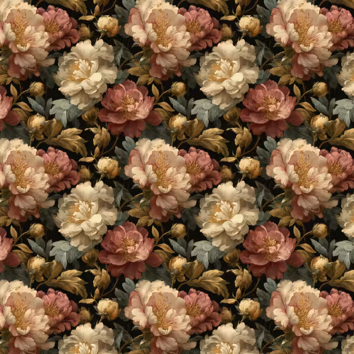 Tapete - Blumen - Barock - Muster - Rosa - Creme