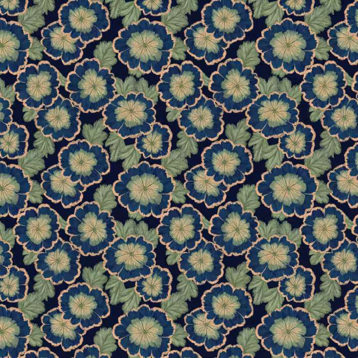 Tapete - Blumen - Stickerei - Muster - Blau - Grün