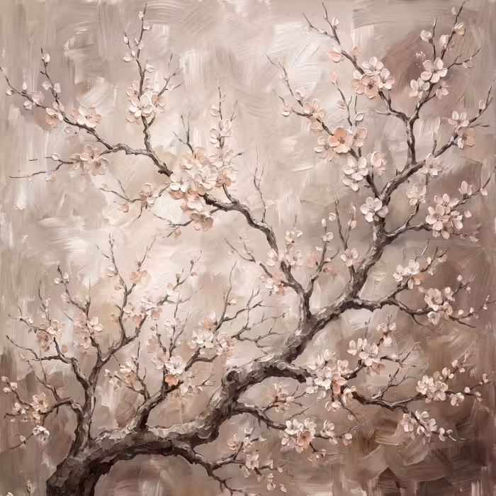 Tapete - Blüte - Zweige - Gemälde - Beige - Gelassenheit