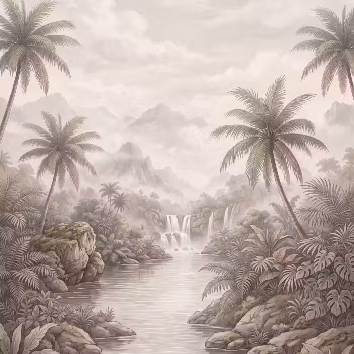 Tapete - Dschungel - Wasserfälle - Tropisch - Illustration