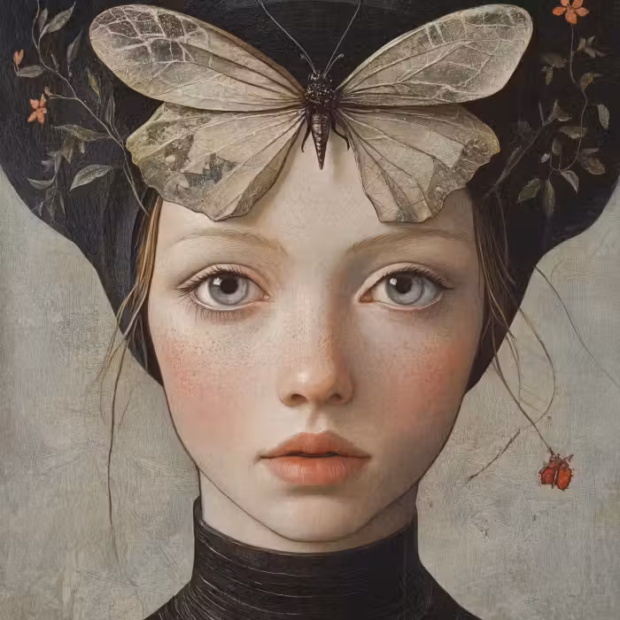 Tapete - Frau - Schmetterling - Kunst - Klassisch - Gedämpft