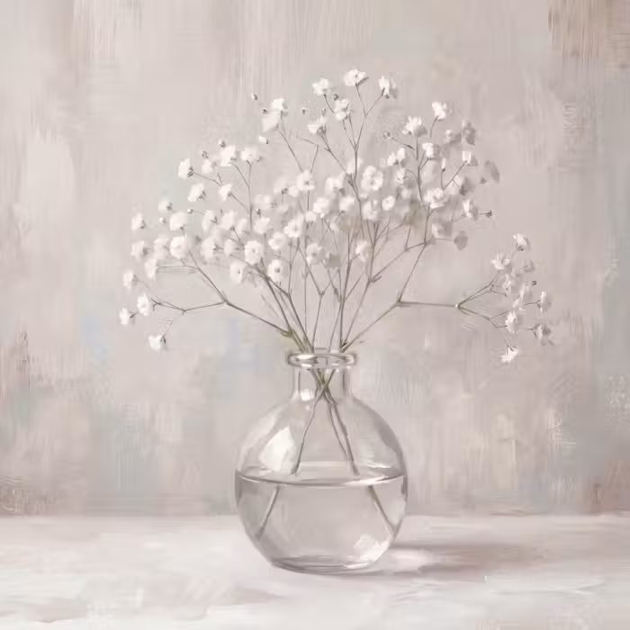 Tapete - Gipskraut - Vase - Weiß