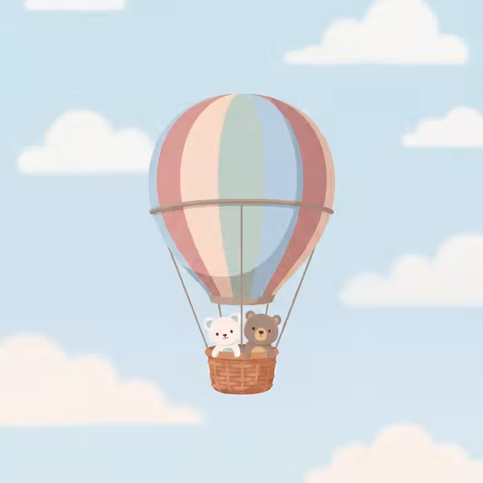 Tapete - Heißluftballon - Bären - Pastell