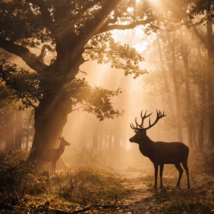 Tapete - Hirsch - Wald - Neblig - Natur - Gold