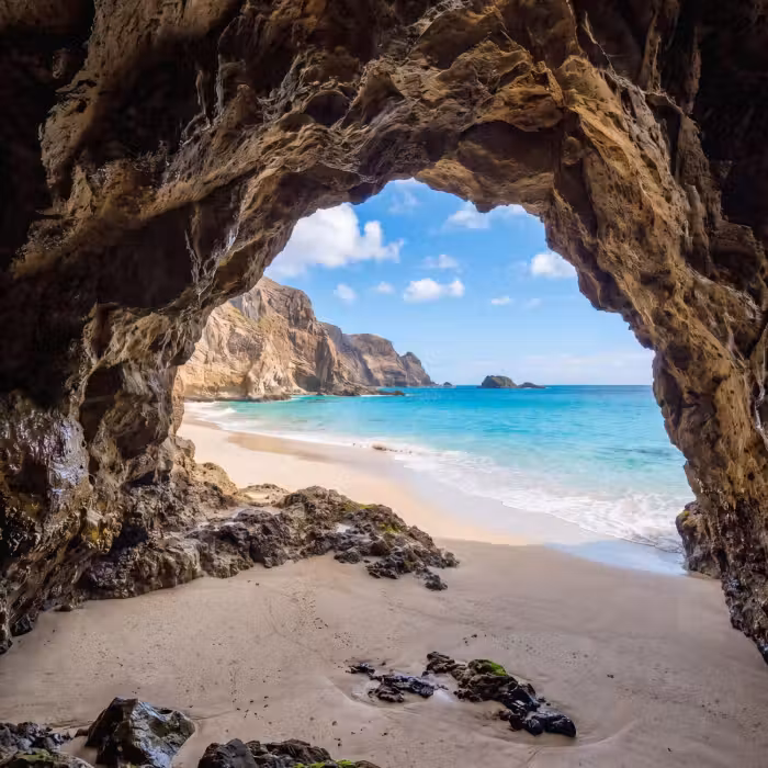 Tapete - Höhle - Strand - Meer - Blau