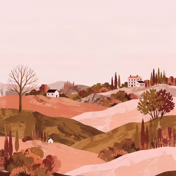 Tapete - Hügellandschaft - Grafik - Terrakotta