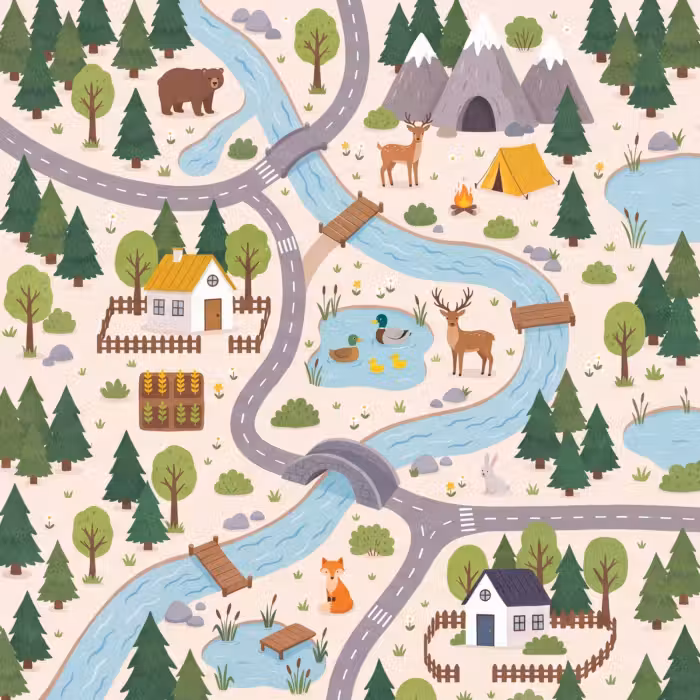 Tapete - Landschaft – Fluss – Karikatur