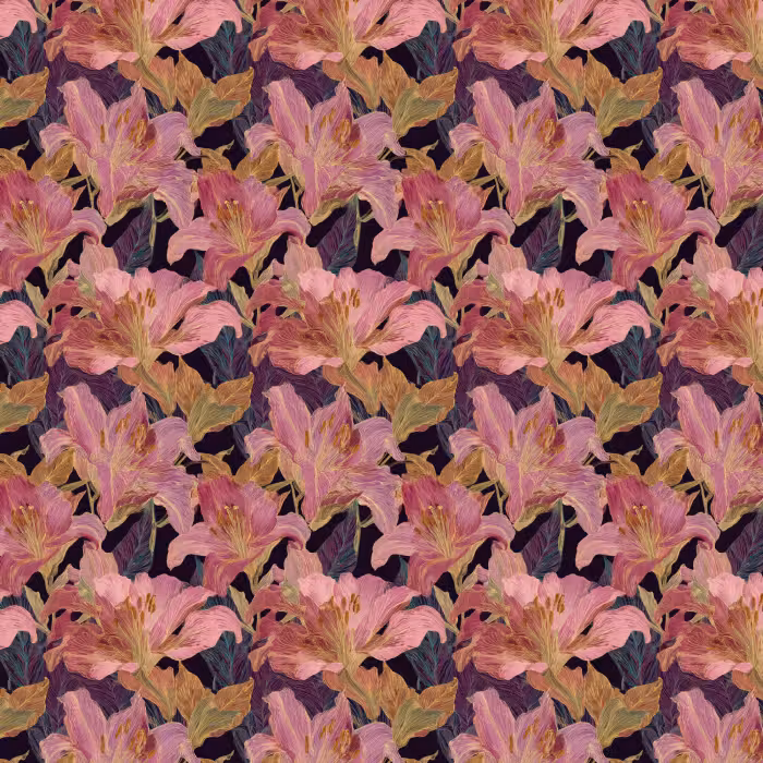 Tapete - Lilien - Muster - Rosa - Gold