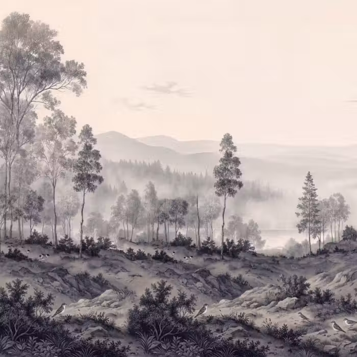 Tapete - Neblig - Berglandschaft - Illustration