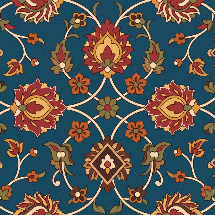 Tapete - Ornament – Flora – Traditionell – Klassisch – Blaugrün