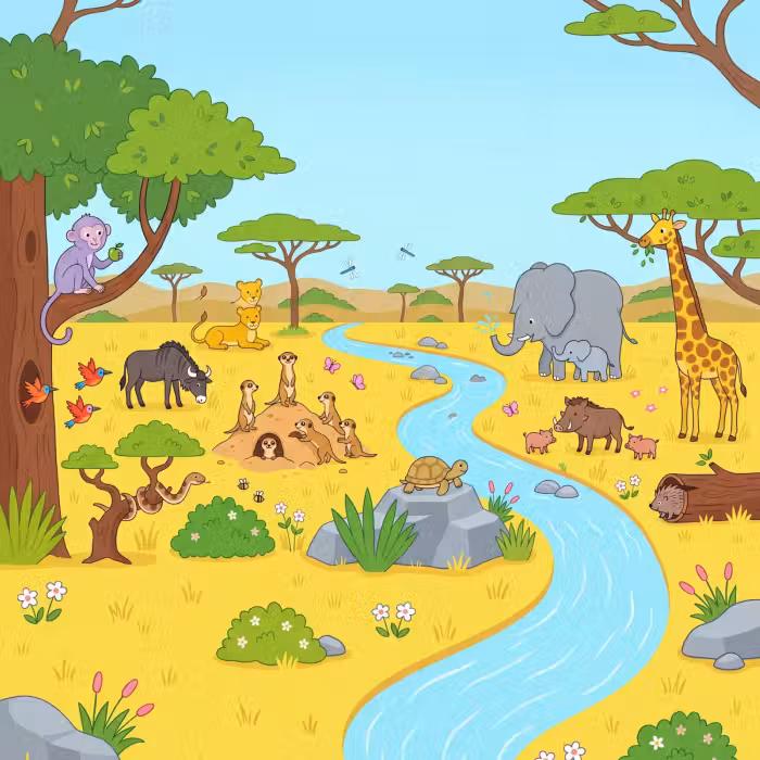 Tapete - Tiere – Savanne – Cartoon