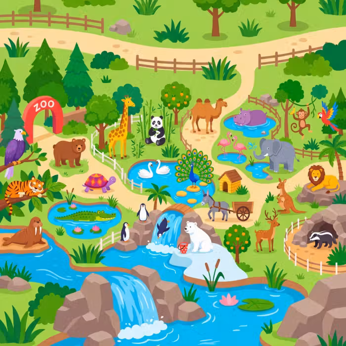 Tapete - Tiere – Zoo – Zeichentrickfilm