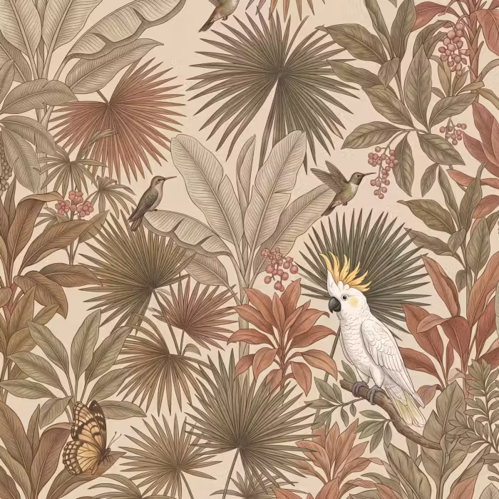 Tapete - Tropisch - Vögel - Beige