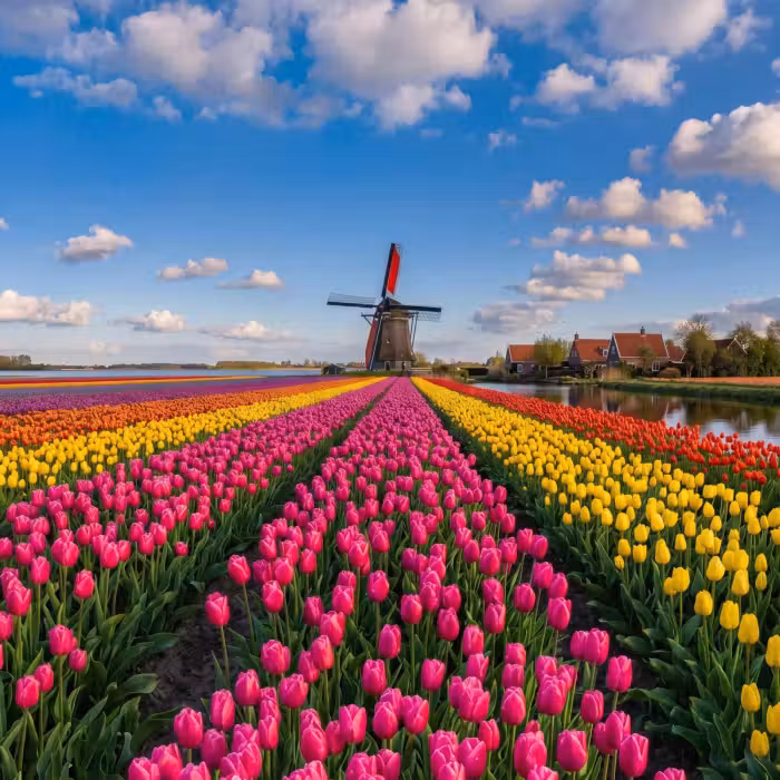 Tapete - Tulpen - Holland - Mühle - Farbenfroh