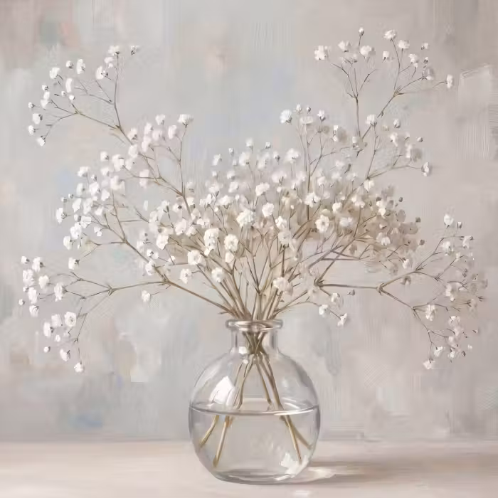Tapete - Vase - Gipskraut - Weiß