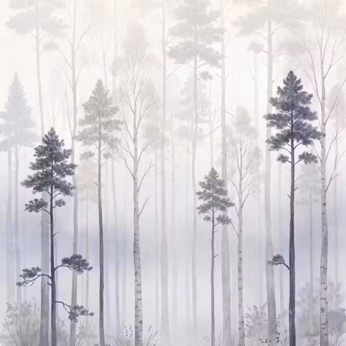 Tapete - Wald - Bäume - Nebel - Natur - Illustration - Grau