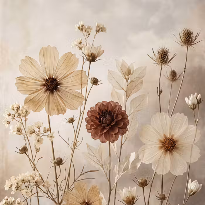 Tapete - Wilde Blumen - Botanisch - Vintage - Natur - Rustikal
