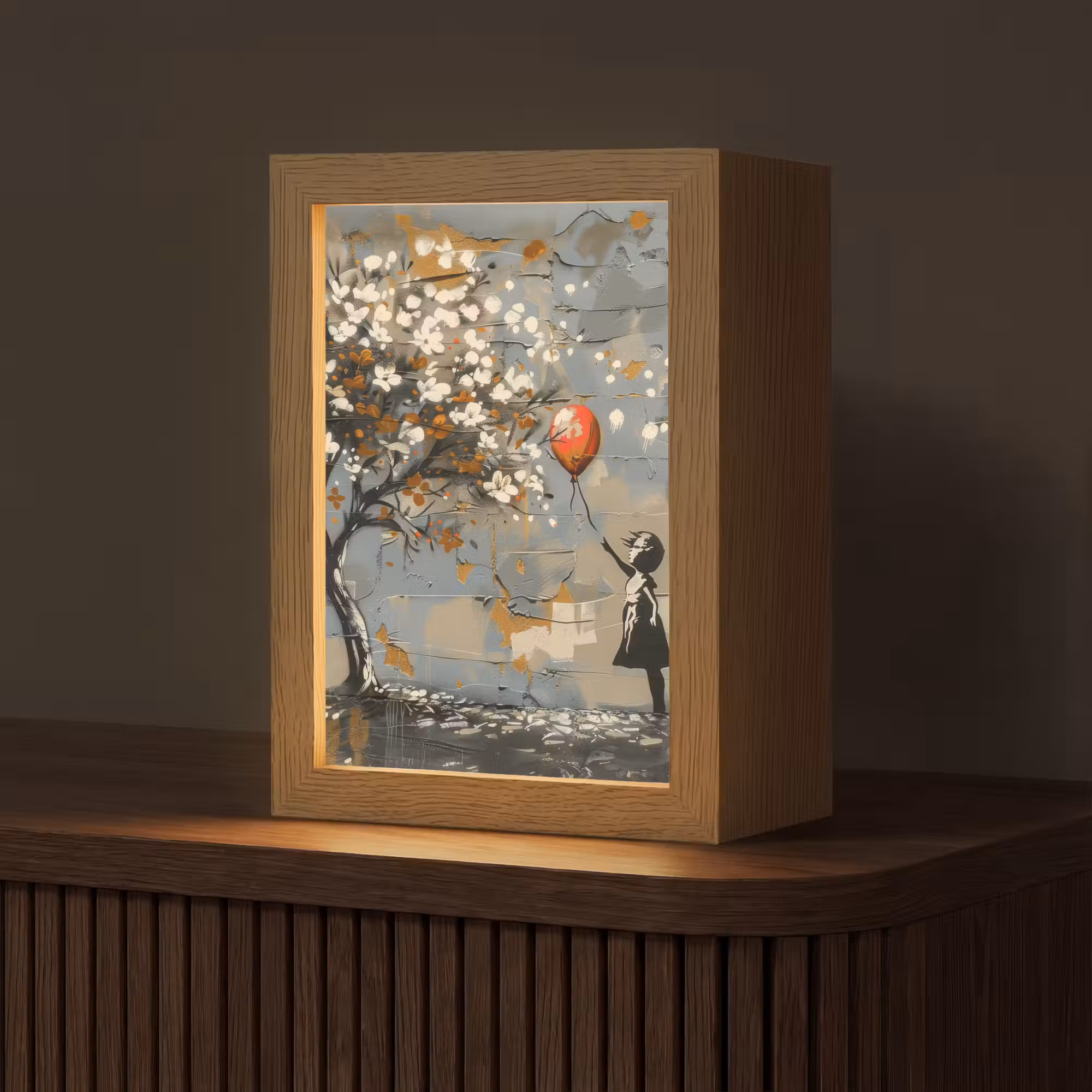 Tischlampe - Baum - Graffiti - Banksy-Stil - Ballon-Mädchen