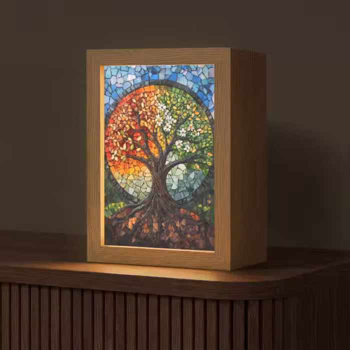 Tischlampe - Baum - Jahreszeiten - Mosaik - Berge